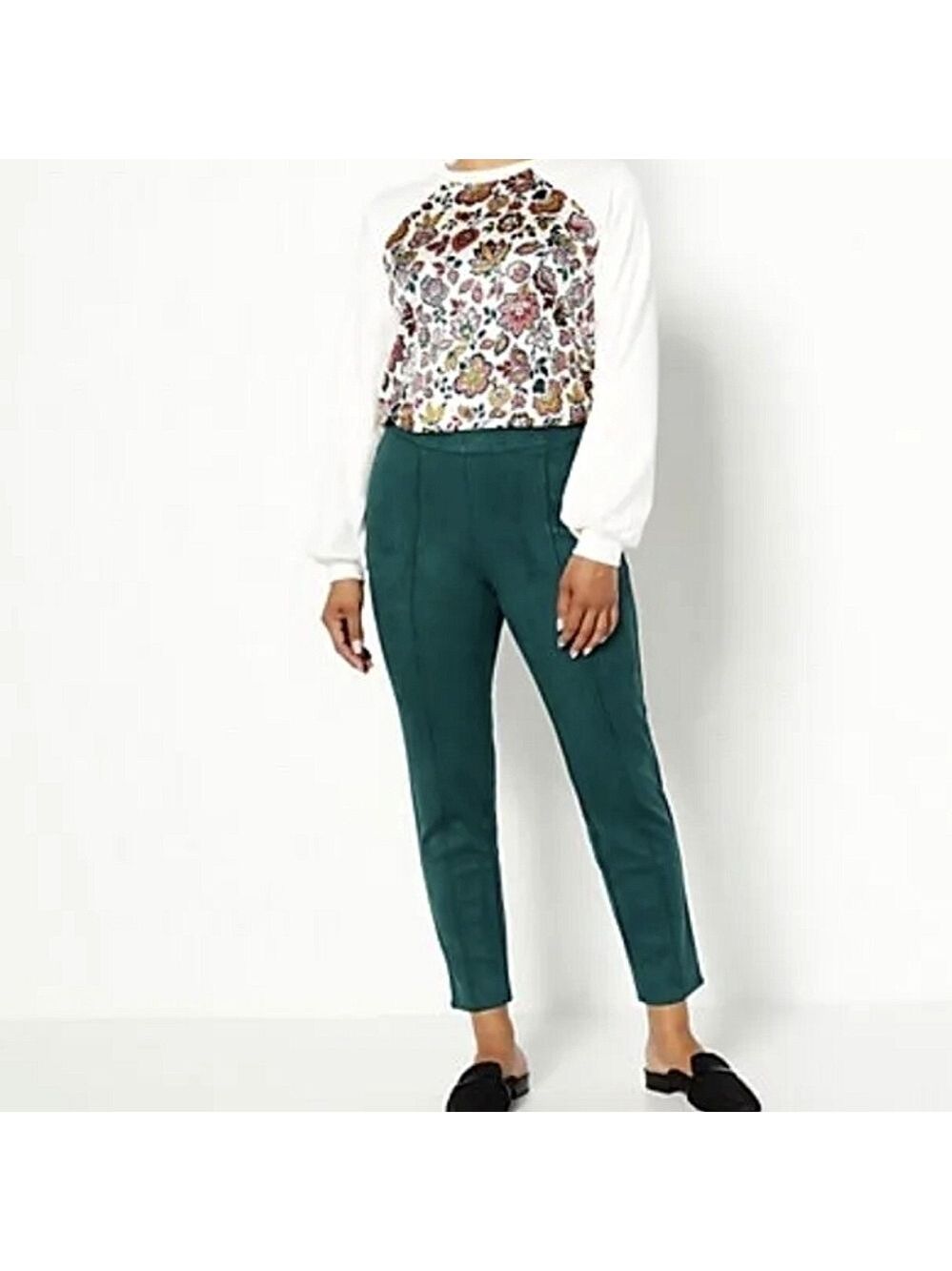1X Petite - J Jason Wu | Evergreen Faux Suede Straight-Leg Pants (Petite)
